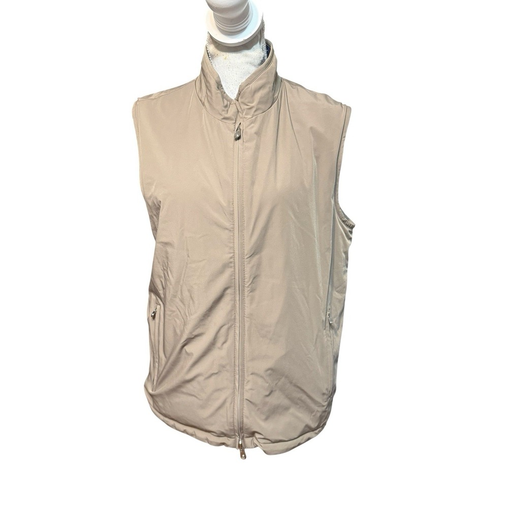 Peter Millar Crown Soft Reversible Full Zip‎ Vest Taupe & Navy Mens Size Large